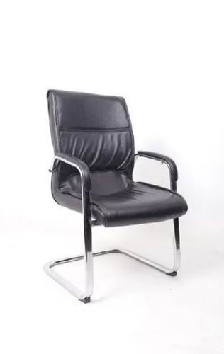 Modern Stainless Steel And Leather Made Midium Back Visitor Chair With Arm Rest Design: Without Rails