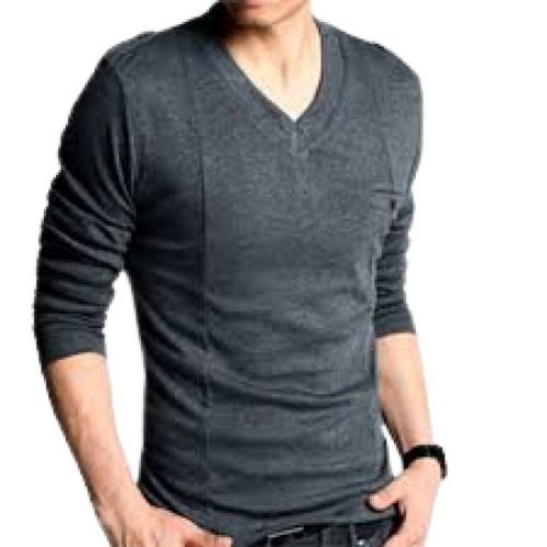 Plain V Neck Long Sleeve Cotton Knitted T Shirts