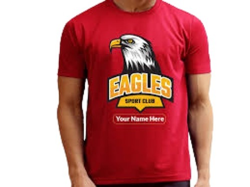 Mens Round Neck Short Sleeve Red Printed Cotton T Shirt Gender: Male