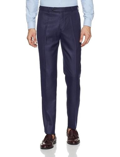 Buy Men Navy Slim Fit Solid Flat Front Casual Trousers Online  858587   Louis Philippe