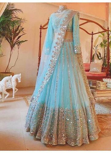 Traditional Dry Cleaning Stitched Sky Blue Bridal Lehenga Choli Set