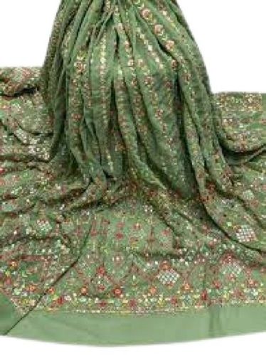 Green 60 Meter Length Light In Weight Washable Dry Cleaning Printed Georgette Fabric 