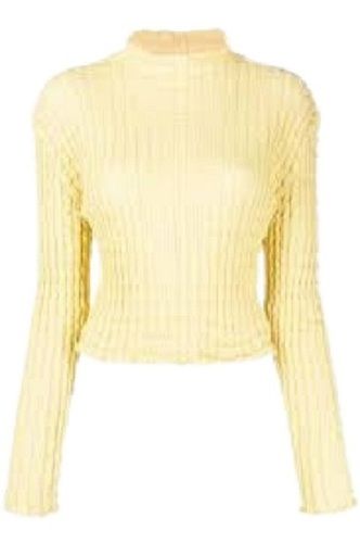 Yellow Ladies Cotton Full Sleeve Turtle Neck Knitted T Shirts