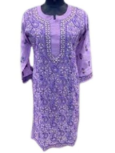 Cool Pass Embroidered Purple 3/4Th Sleeve Churidar Party Wear Georgette Kurtis For Women