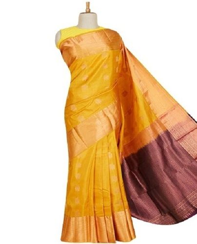 Yellow Ladies Designer Bold Border Casual Wear Trendy Plain Silk Sarees