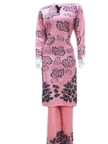 Breathable Ladies Polyester Embroidered Full Sleeves Pink Suit