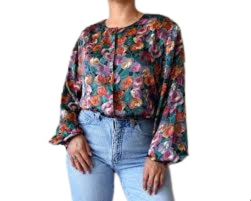 Multicolor Ladies Printed Full Sleeves Breathable Casual Wear Satin Shirt