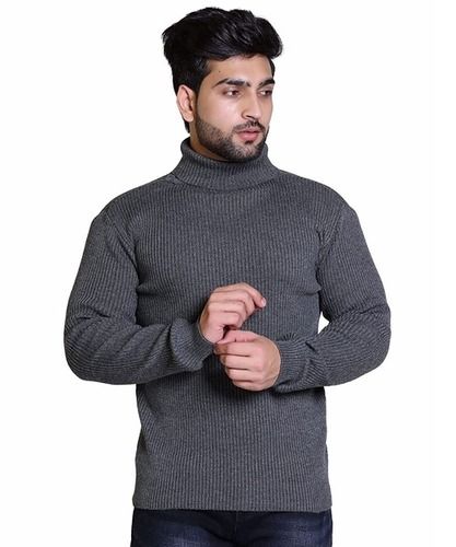 Grey Long Sleeves Turtle Neck Computer Knitted Cardigan Sweater For Mens