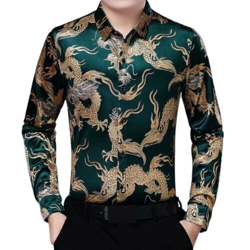 Men Party Wear Printed Full Sleeve Green Shirt Collar Style: Straight