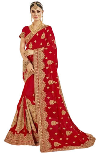 Buy Classic Red Designer Georgette Embroidered Work Wedding Saree at best  price - Gitanjali Fashions