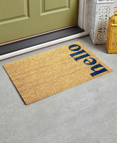 Rectangular Hello Printed Natural Coir Door Mats For Home And Hotels