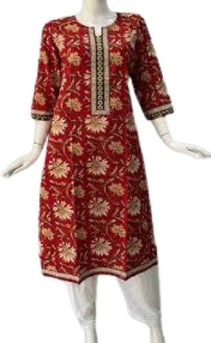 Simple Printed 3/4th Sleeve Daily Wear Cotton Kurtis For Women