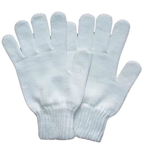 White Washable Light Weight Plain Full Finger Cotton Knitted Hand Gloves