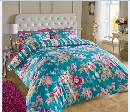 Floral Teal Polycotton Double Bedsheet