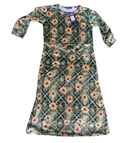 Multicolor 42 Inch 3-4Th Sleeves Skin Friendly Printed Cotton Kurti For Ladies