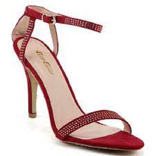 Red Anti Slip Lightweight Casual Wear Fancy Pencil Heel Sandal For Ladies 