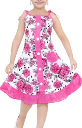 Breathable And Washable Sleeveless Floral Printed Cotton Frocks