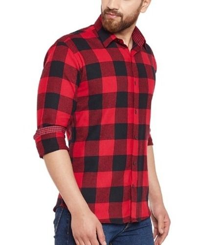 Casual Wear Full Sleeves Button Closure Check Pattern Cotton Shirt For Mens Chest Size: 38-40 Inch