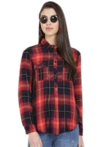 Casual Wear Checked Pattern Button Closure Readymade Full Sleeves Cotton Shirts For Ladies Age Group: 15-22