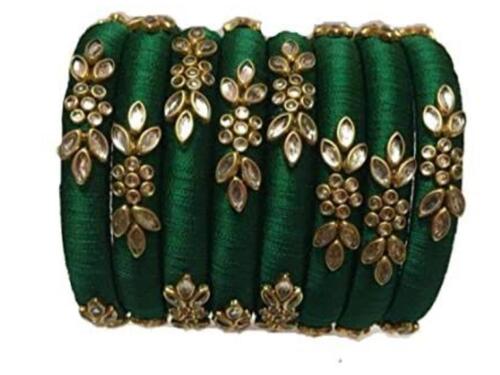 Green Silk Thread Kada Bangle Set For Special Occasion Application: Tone Up Muscle