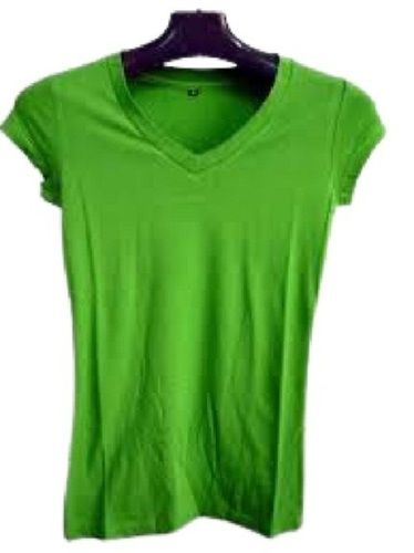 Green Ladies Plain V Neck Short Sleeve Casual Wear T Shirt