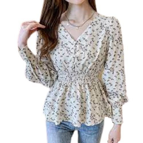 Chiffon Daily Wear White Colour Printed Ladies Tops With Cotton