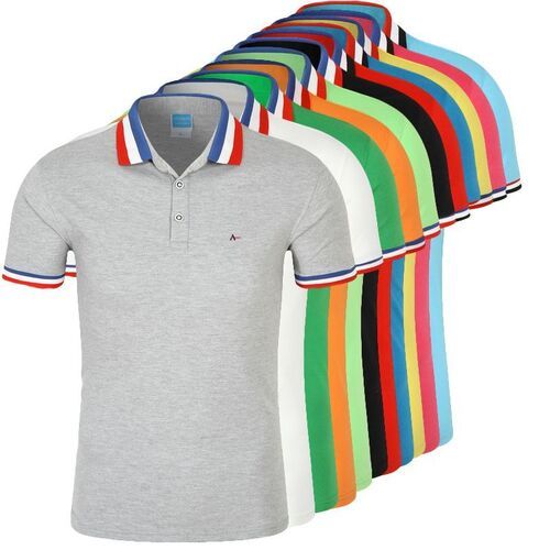 Men Half Sleeve Collared Plain Cotton T-Shirt