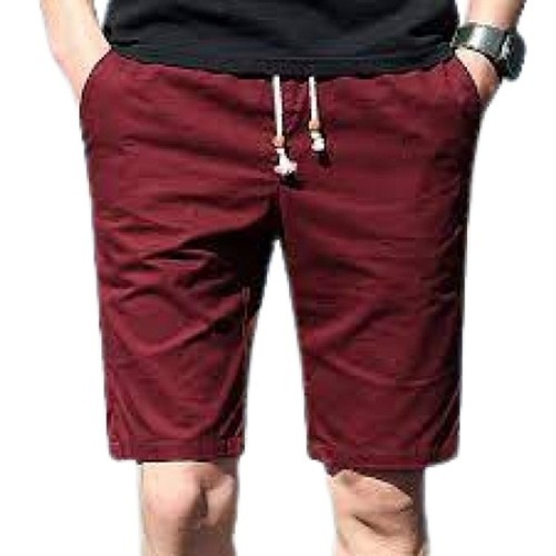 Men Plain Maroon Casual Wear Cotton Shorts