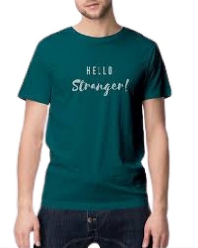 Men Printed Round Neck Short Sleeve Cotton T-Shirt - Cotton Material, Sizes S, M, L, XL, Color: Green, Attractive Printed Pattern