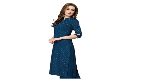 Regular Fit 3/4Th Sleeves Printed Rayon Kurti