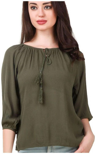 As Shown In Image Round Neck Girls Crepe Fancy Top