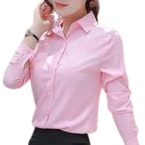 Ladies Plain Pink Full Sleeve Breathable Formal Wear Cotton Shirt Collar Style: Straight