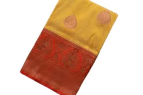 Yellow With Red Ladies South Indian Style Printed Casual Wear Saree