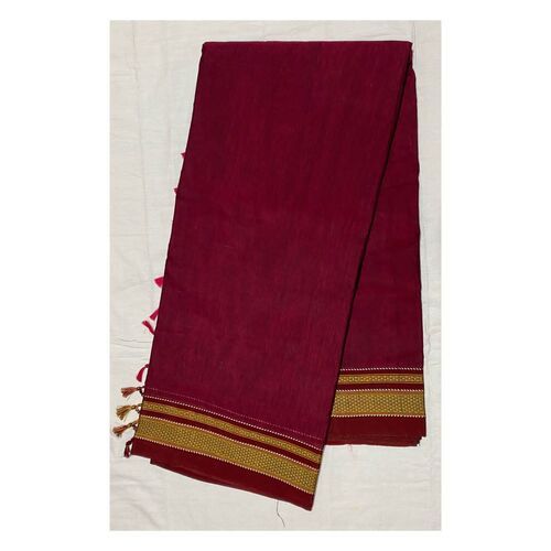 Party Wear Ladies Maroon Cotton Silk Saree With Blouse Piece