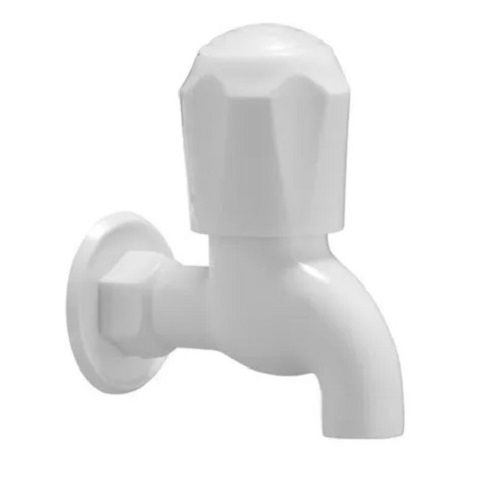 White 15 Mm Wall Mounted Glossy Finish Round Pvc Water Tap