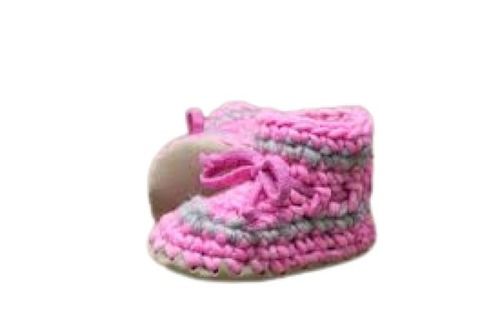 Grey With Pink Free Size Bootie Style Beads Closure Baby Slippers For Baby Girl