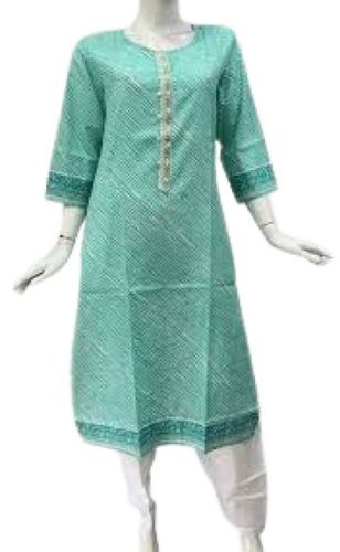 Ladies 3-4Th Sleeve Casual Wear Cotton Kurtis  Bust Size: 36 Inch (In)