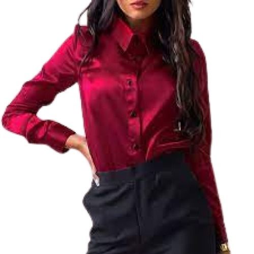 Ladies Formal Wear Plain Full Sleeve Satin Shirt Collar Style: Straight