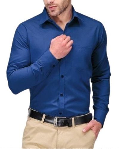 Men Plain Full Sleeve Breathable Cotton Shirt Collar Style: Straight