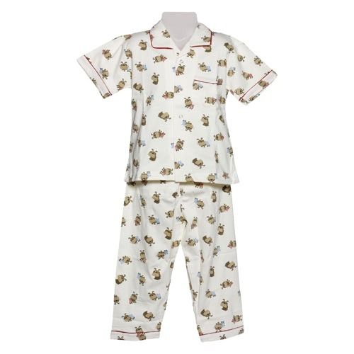 Light White Printed Pattern Short Sleeve Cotton Night Suit For Kids