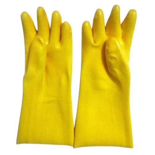 Yellow Quickly Dried Plain Pattern Washable Rubber Material Waterproof Safety Gloves