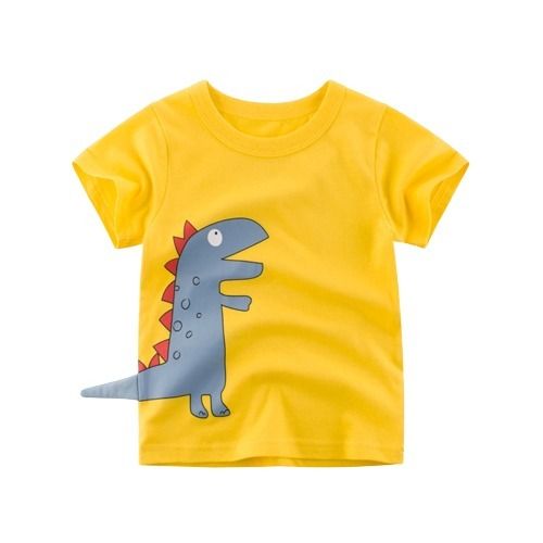 Washable Short Sleeve Yellow Cotton Printed Pattern T-Shirt For Boys