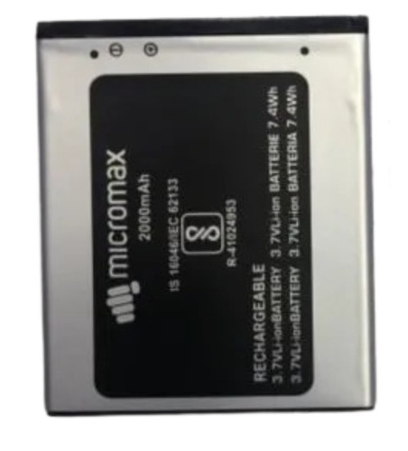 2000 Mah Rectangular Highly Efficient Lithium Cobalt Nickel Manganese Graphite Copper Micromax Mobile Battery - 2000mAh Power, Black & White Colors, 150 Watt-Hour Storage