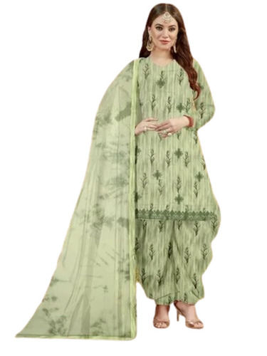 3-4th Sleeves Plain Printed Floral Pattern Indian Style Designer Ladies Suit
