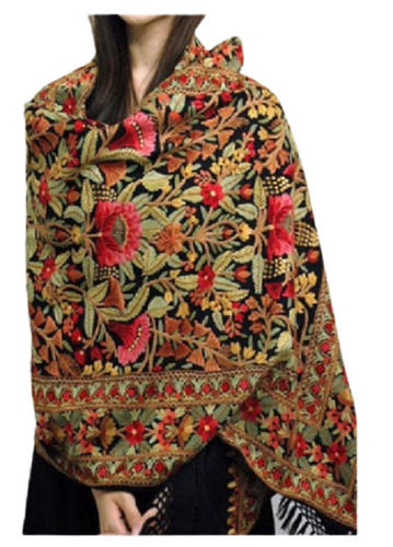 Bridal Wool Multi-Color Embroidered Designer Shawls For Women