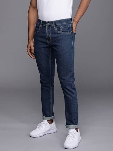 Men Casual Zipper Closure Stretchable Blue Denim Jeans