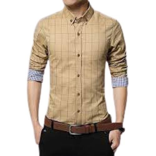 Full Sleeve Style Checked Pattern Cotton Casual Shirt For Men Collar Style: Straight