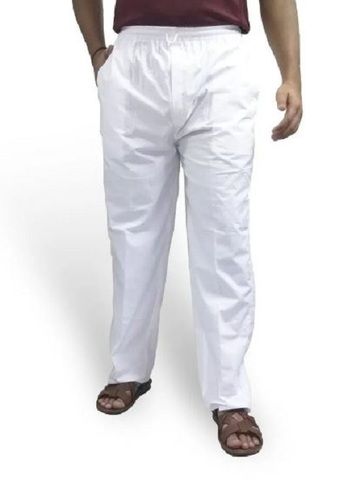 White Mens Elastic Waistband And Lace Closure Plain Cotton Pajama