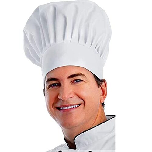White Cotton Chef Cap - Size S, M, L, XL, XXL | No Color Fade, Wrinkle-Free, Lightweight, Comfortable Wear