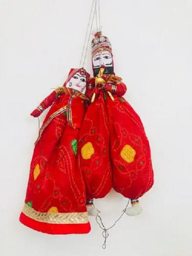 Grey 18 Inch Traditional Handmade Red Rajasthani Puppet For Public Fair